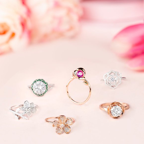 Rose Gold Flower Ring, 925 Sterling Silver with 18k Rose Gold finish - Picture 8 of 16